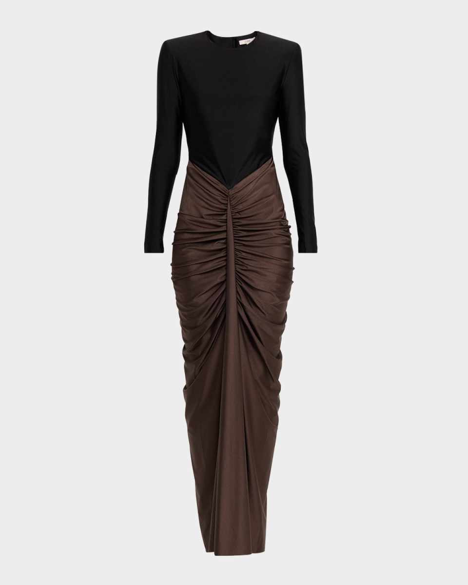 Tate Draped Two-Tone Jersey Column Gown